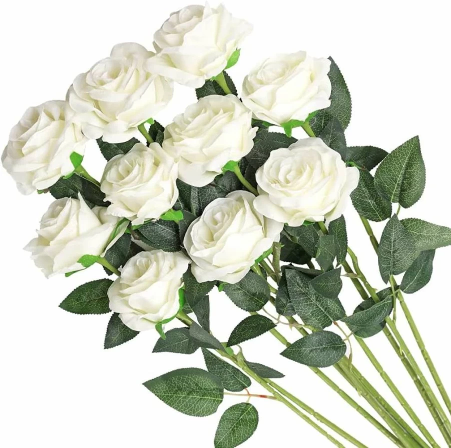 Veryhome 10Pcs Red Silk Rose Bouquet - Artificial Wedding Flowers for Bridal, Home, Garden & Party Decor - Real Touch Fake Roses