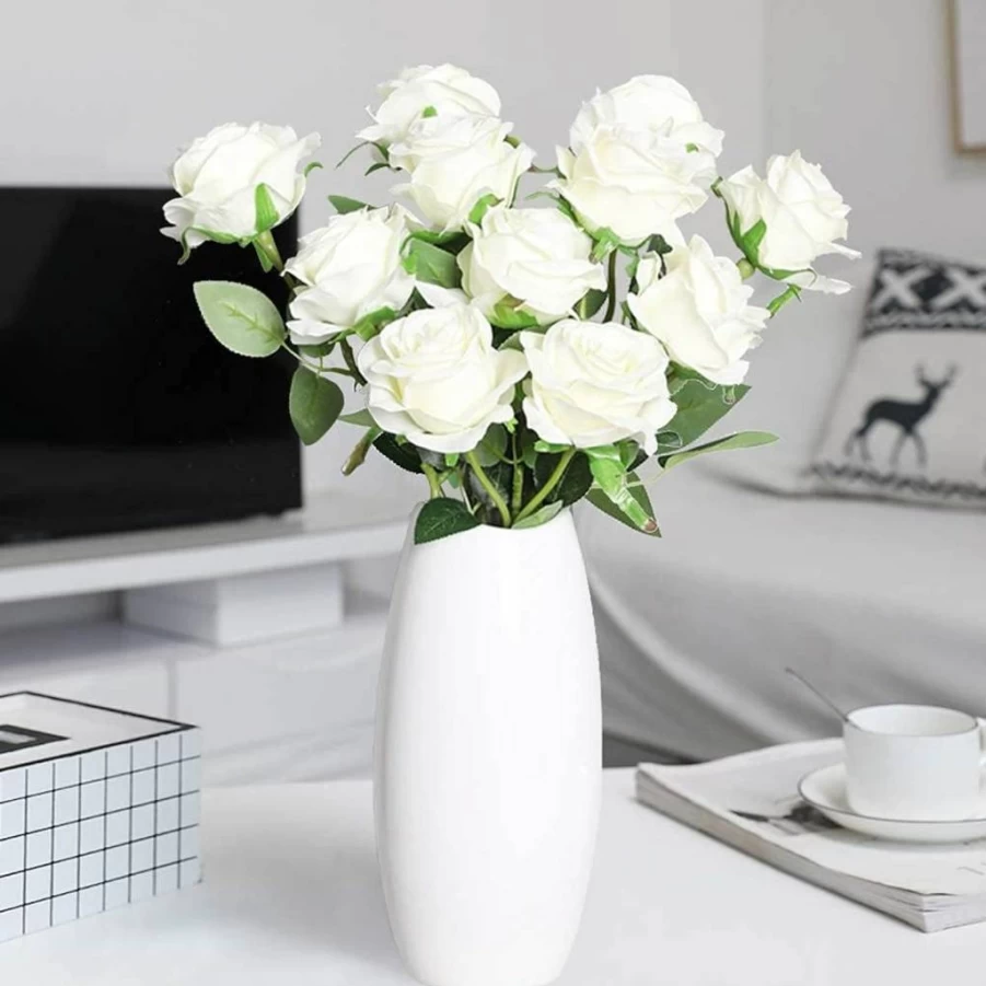 Veryhome 10Pcs Red Silk Rose Bouquet - Artificial Wedding Flowers for Bridal, Home, Garden & Party Decor - Real Touch Fake Roses