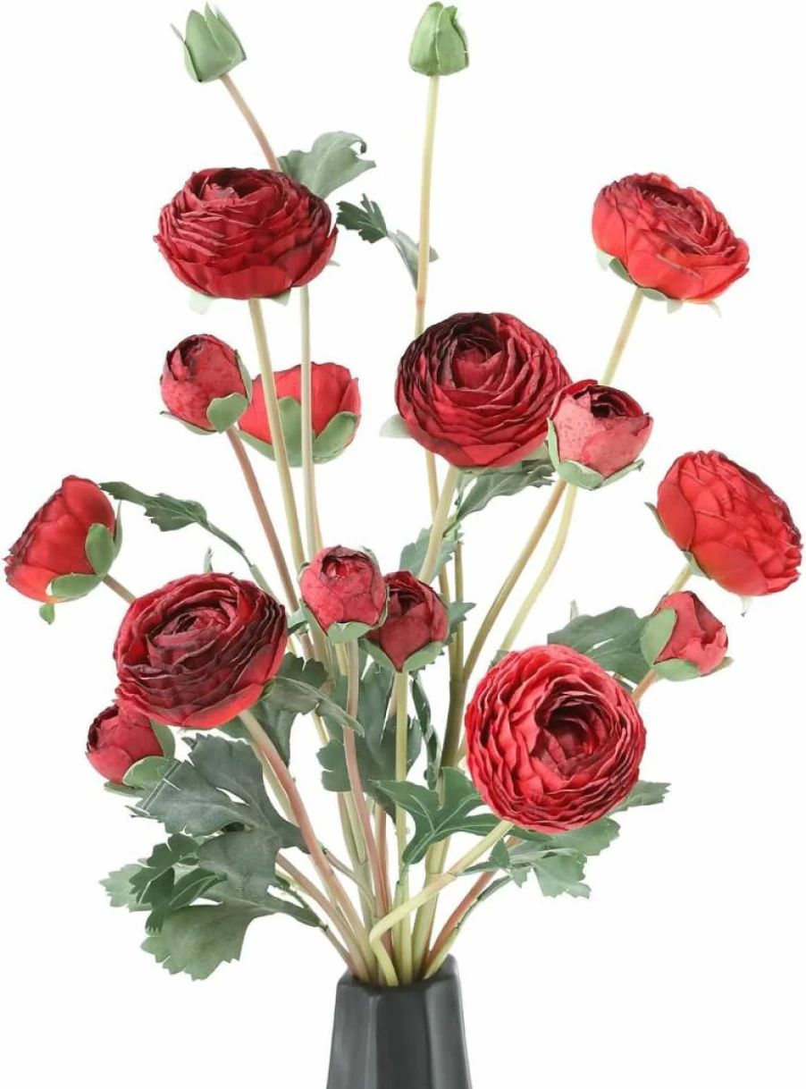 LILUYTO 6Pcs Artificial Silk Ranunculus Flowers - 23.6" Tall White Faux Flowers for Wedding Bouquets, Home Decor, Office, Year-Round Decoration