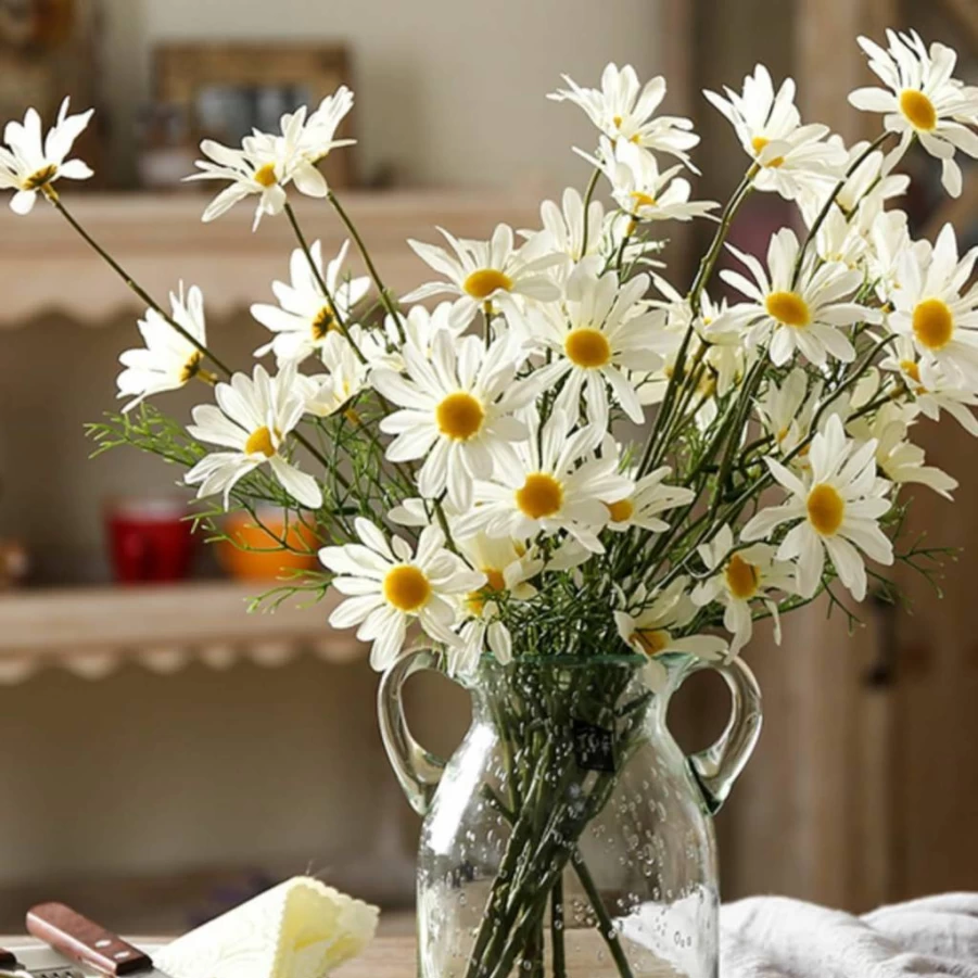 GemJelry 20" UV Resistant Artificial Daisy Flowers - 8 Bundles White Fake Wildflowers with Stems for Outdoor Garden, Home Decor, and Vase Arrangements