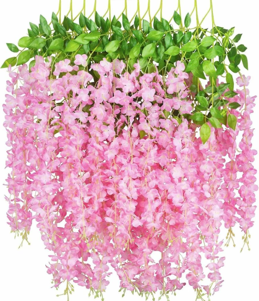 GPARK 12 Pack Artificial Wisteria Garland - 45 Inch Fake Silk Flower Vine for Wedding, Party, Home, Garden, Wall Decoration (Milk White)