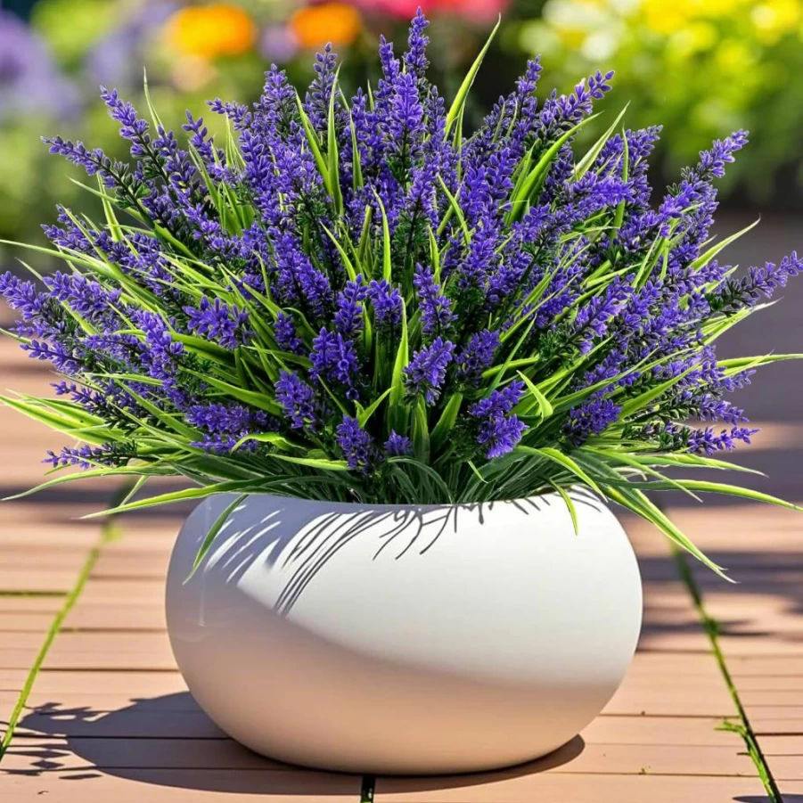 Geegoods 24 Pack Artificial Lavender Flowers Outdoor UV Resistant Faux Plants for Garden Porch Window Box Hanging Planter Home Decor