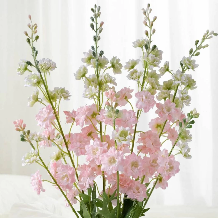 JINWOE 4Pcs 34" Blue Artificial Delphinium Flowers, Lifelike Faux Larkspur Silk Stems for Tall Floor Vases, Outdoor Bouquets, Home, Table, and Kitchen Decor
