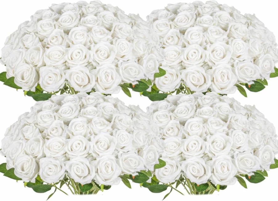 50 Pcs Jefuzh Artificial Red Roses - Realistic Silk Fake Flowers with Stems for Wedding Decor, Bridal Bouquet, Anniversary, DIY Floral Arrangement, Romantic Home Decor, Bulk Faux Roses Gift