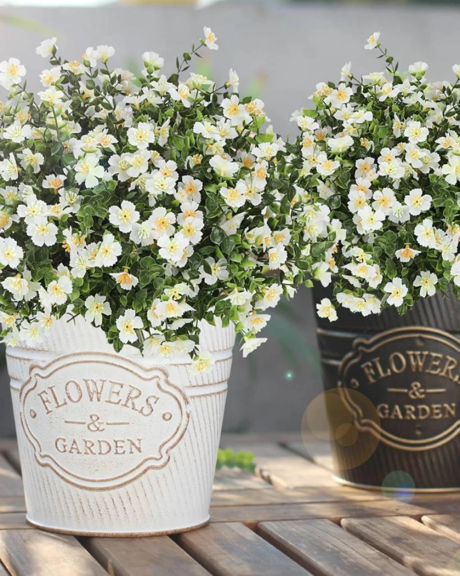 FERLLY 12 Bundles Artificial White Silk Flowers for Outdoor Planters, Porch Decor, Garden, Patio, and Home Aesthetic Faux Plants