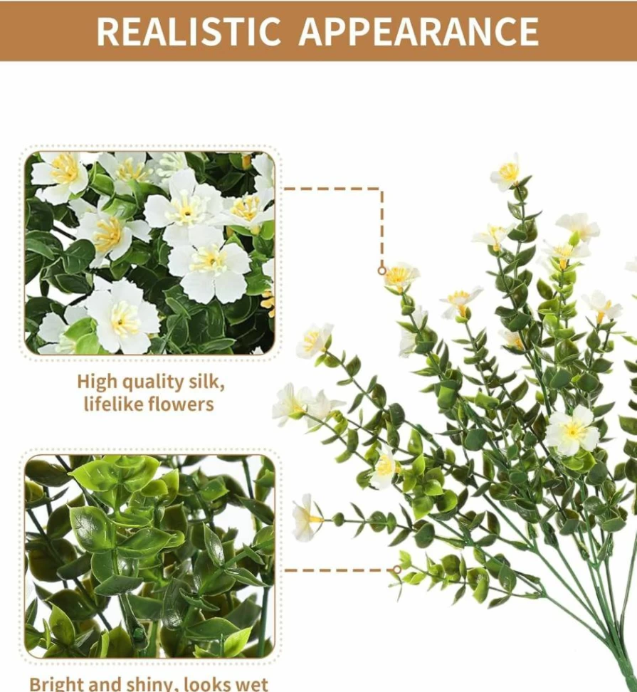 FERLLY 12 Bundles Artificial White Silk Flowers for Outdoor Planters, Porch Decor, Garden, Patio, and Home Aesthetic Faux Plants