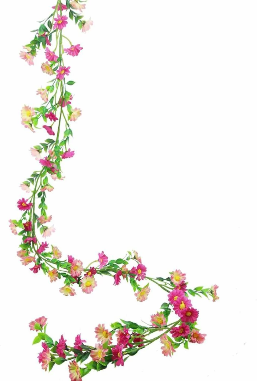 CISDUEO Pink Daisy Flower Garland Artificial Silk Vine for Wedding Arch, Party Decor, Indoor Outdoor Hanging Floral Arrangement with Green Leaves