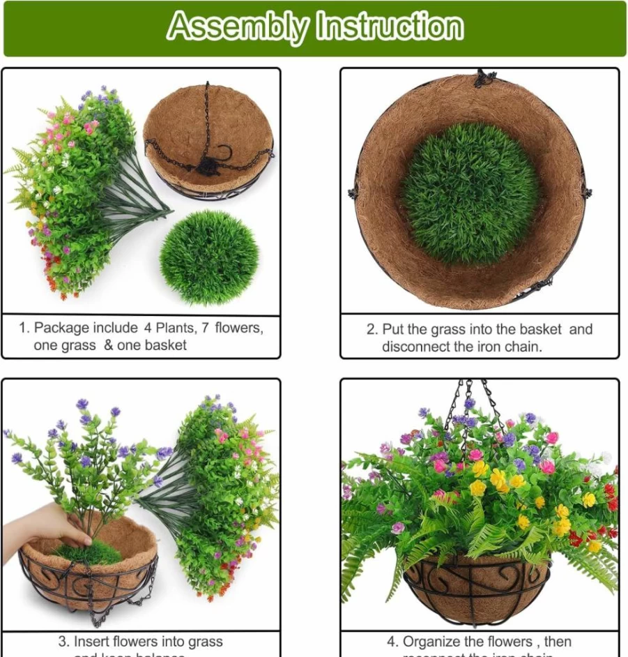 Elecxlink UV Resistant Artificial Hanging Plants - Fake Rose Eucalyptus & Boston Ferns for Indoor Outdoor Garden, Porch, Patio, Balcony Decor