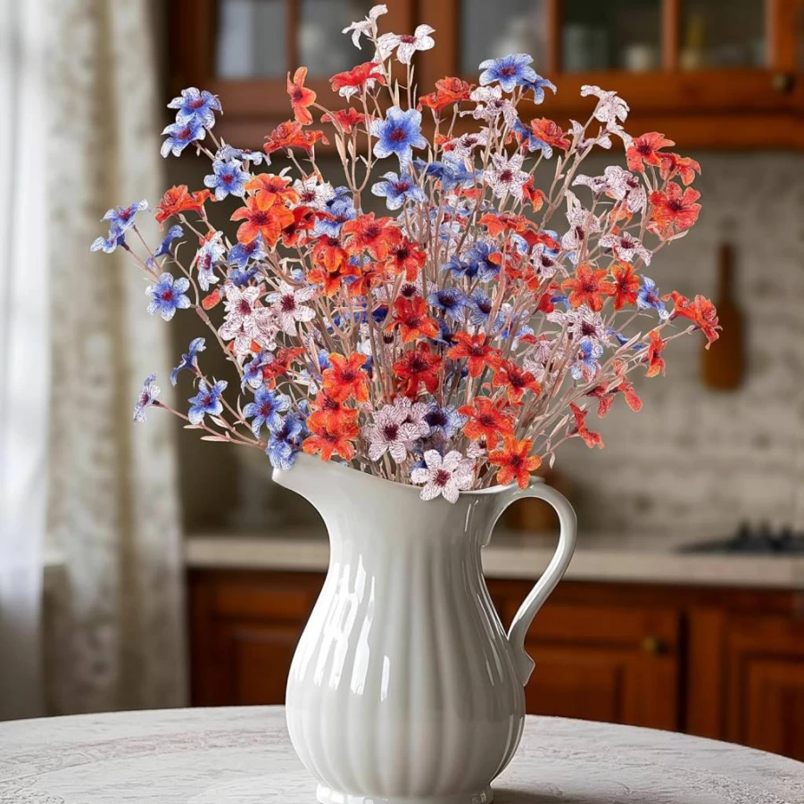Ammyoo 4 Pcs White Artificial Cherry Blossom Branches, Real Touch Silk Flowers for Wedding Centerpieces, Home Decor, Spring Summer Party Decorations, Faux Floral Arrangements Bouquet (Vase Not Included)
