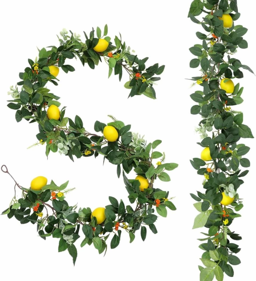 U'Artlines 12 Ft Artificial Lemon Vine Garland - Faux Fruit Greenery Decor for Wedding, Party, Table, Door, Wall, Mantle Spring Summer Decorations