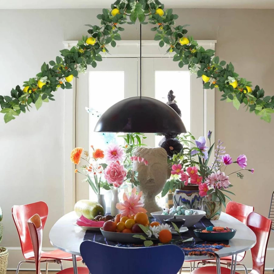 U'Artlines 12 Ft Artificial Lemon Vine Garland - Faux Fruit Greenery Decor for Wedding, Party, Table, Door, Wall, Mantle Spring Summer Decorations