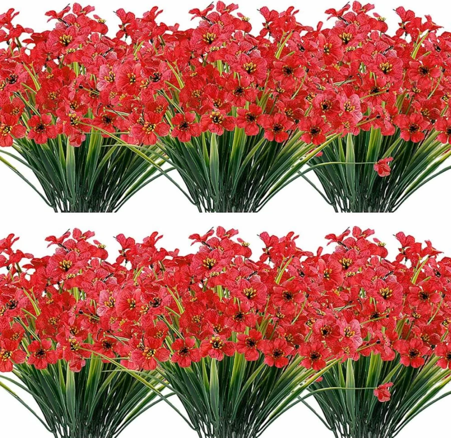 JEMONG 20 Bundles UV Resistant Artificial Flowers for Outdoor, Faux Plastic White Plants for Garden Porch Window Box Decor, Fade Proof Fake Flowers