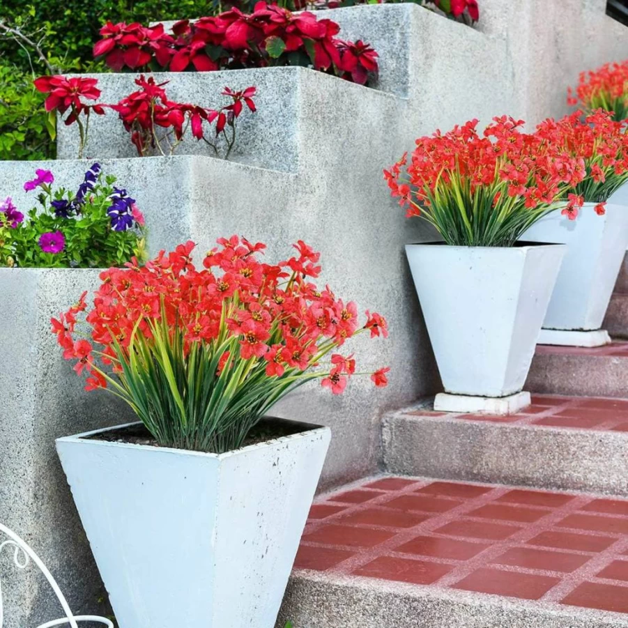 JEMONG 20 Bundles UV Resistant Artificial Flowers for Outdoor, Faux Plastic White Plants for Garden Porch Window Box Decor, Fade Proof Fake Flowers