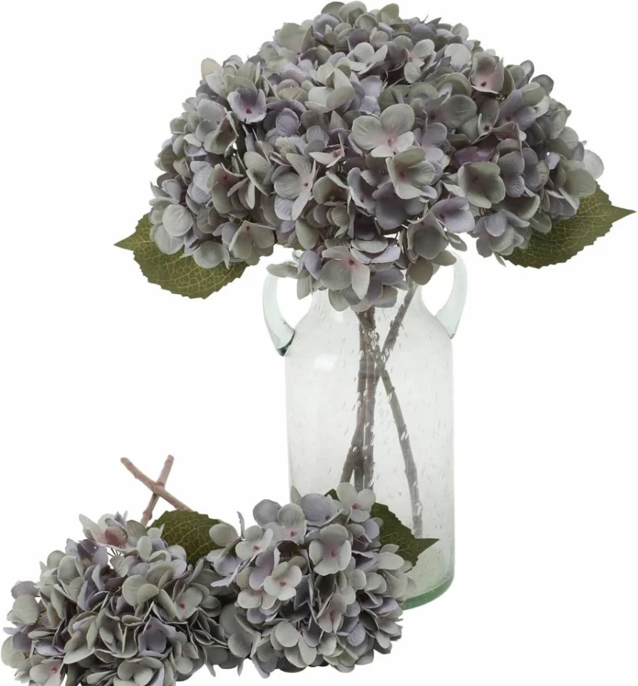 Kisflower 6Pcs Blue Silk Hydrangea Artificial Flowers with Stems for Wedding Party Home Decor Table Centerpiece Fake Flowers