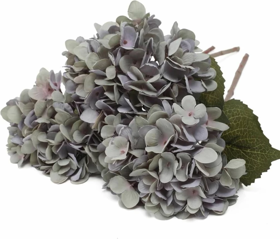 Kisflower 6Pcs Blue Silk Hydrangea Artificial Flowers with Stems for Wedding Party Home Decor Table Centerpiece Fake Flowers