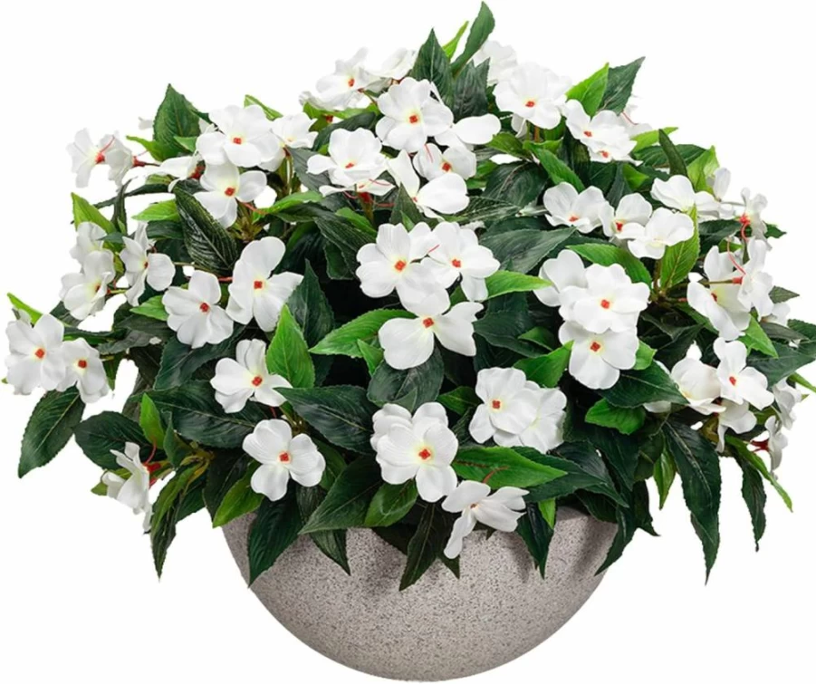 Uqueeten Artificial Impatiens Flowers - 2Pcs Rose Red Faux Silk Bouquet for Outdoor & Indoor Decor, Planters, Kitchen, Balcony