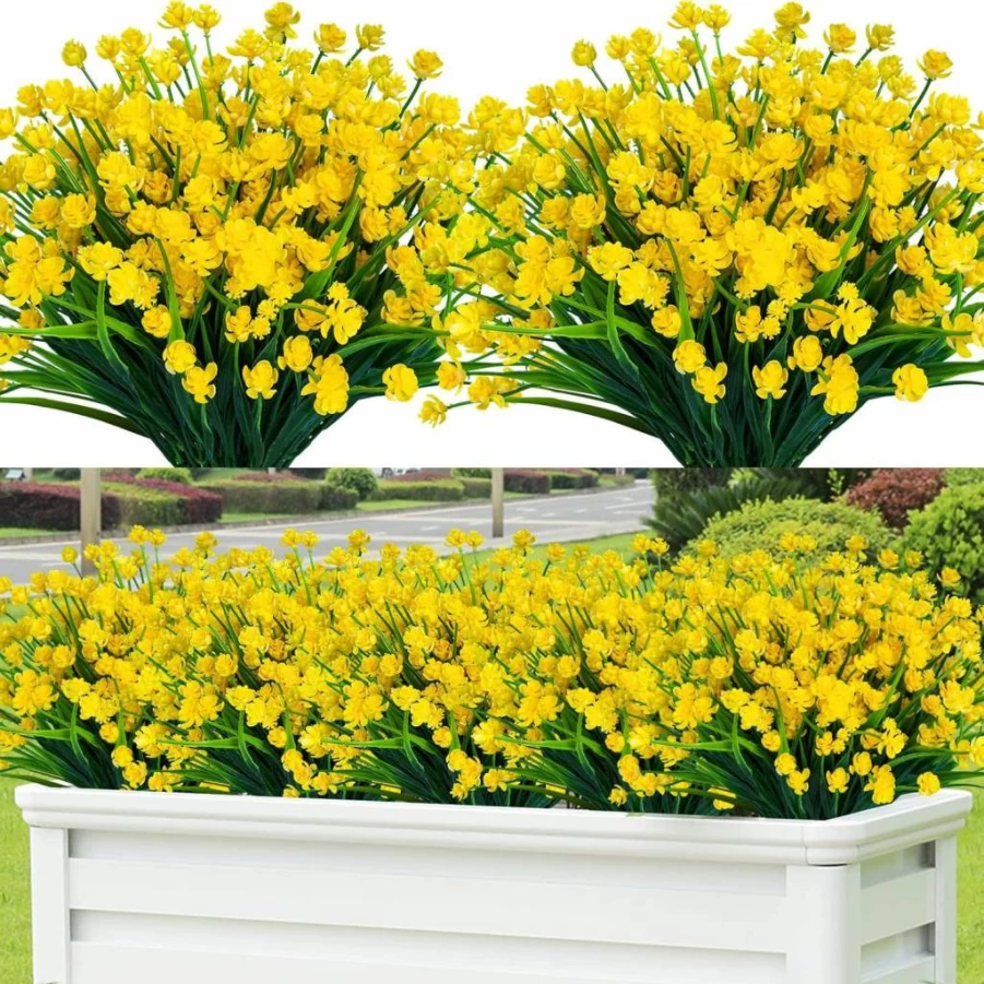 Lnoicy 20Pcs UV Resistant Artificial Flowers for Outdoor Decor, Faux Plastic Plants Shrubs for Indoor Garden, Home, Wedding, and Farmhouse (7 Colors)
