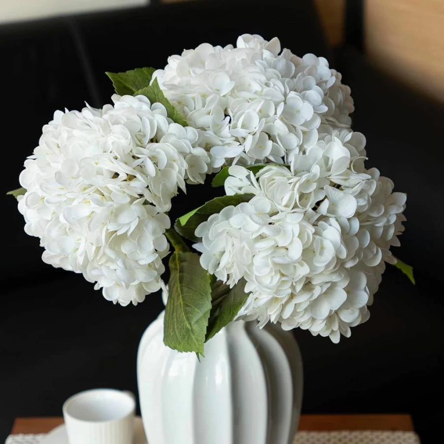 DUYONE 3Pcs 22 Inch Real Touch Artificial Hydrangea Flowers Light Green - Lifelike Fake Flowers for Wedding, Christmas, Office, Home Decor, Table Centerpieces Outdoor Indoor Use