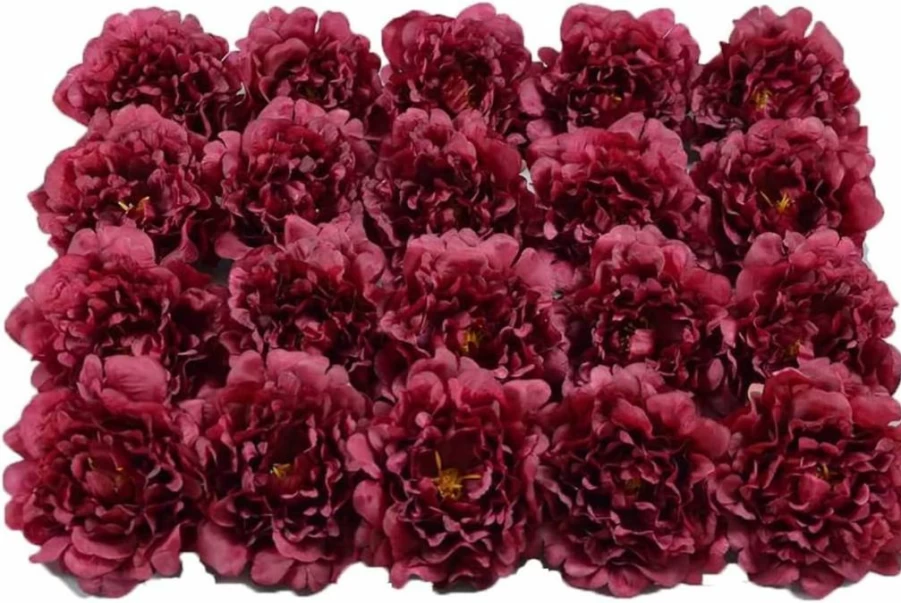 20Pcs 5" Artificial Peony Flowers by DH EYB, Silk Peonies with 6" Stems for Wedding Bouquets, Home Decor, Party Arrangements (Coffee)