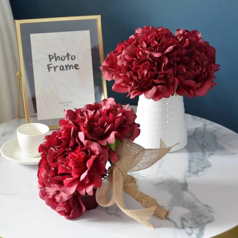 20Pcs 5" Artificial Peony Flowers by DH EYB, Silk Peonies with 6" Stems for Wedding Bouquets, Home Decor, Party Arrangements (Coffee)