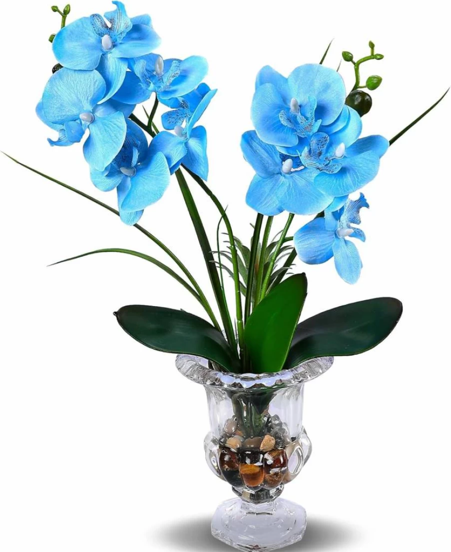 Jusdreen 14.5 Inch White Phalaenopsis Orchid Bonsai in Glass Vase - Elegant Artificial Flower Centerpiece for Home, Office, Table Decor