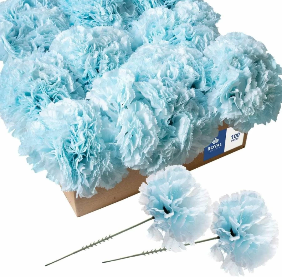 Royal Imports 5" White Artificial Silk Carnations - Bulk Pack of 100 Stems for Funeral Flowers, Wedding Bouquets, Wreaths, DIY Floral Arrangements