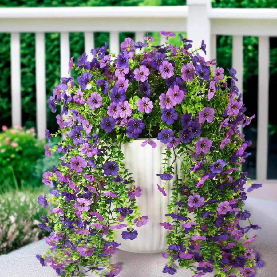 ZFProcess 2PCS UV Resistant Artificial Hanging Daisy Flowers - Light Purple Red Faux Silk Plants for Outdoor Indoor Decor, Porch, Garden, Yard, Planter Spring Summer Decoration