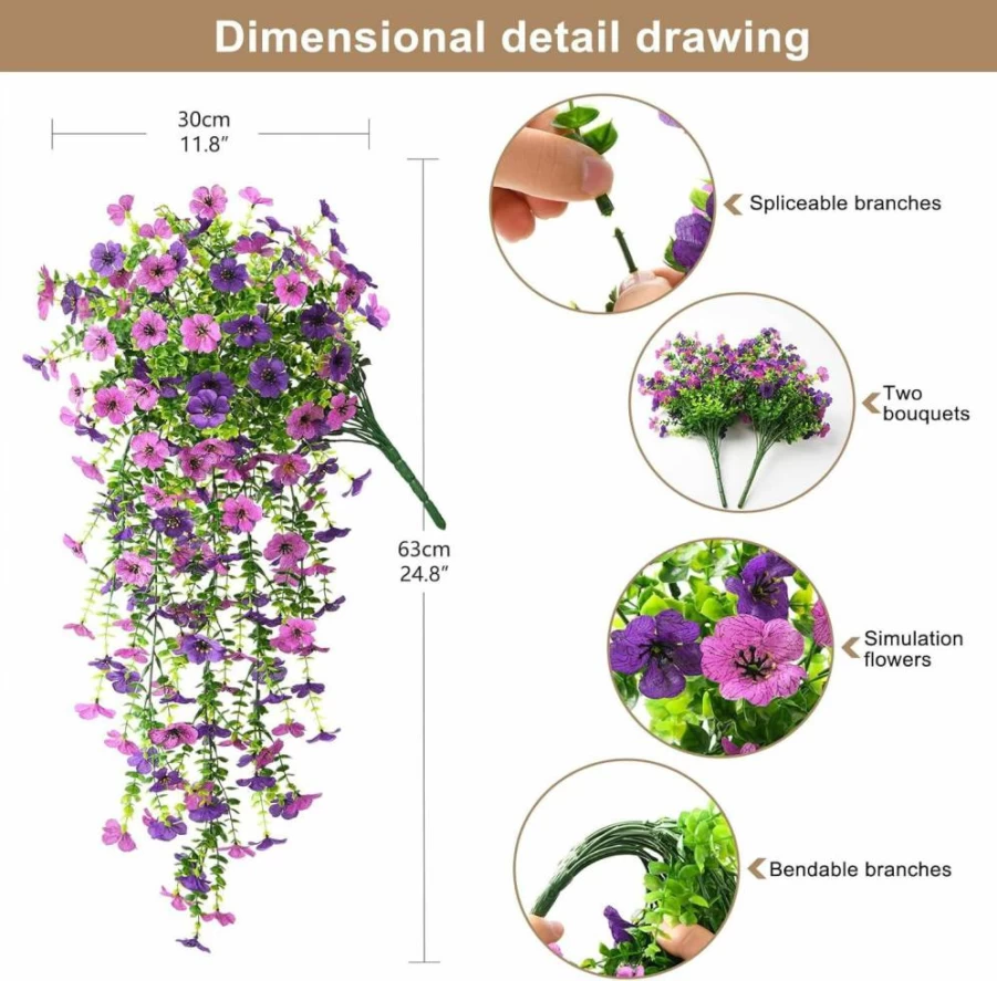 ZFProcess 2PCS UV Resistant Artificial Hanging Daisy Flowers - Light Purple Red Faux Silk Plants for Outdoor Indoor Decor, Porch, Garden, Yard, Planter Spring Summer Decoration