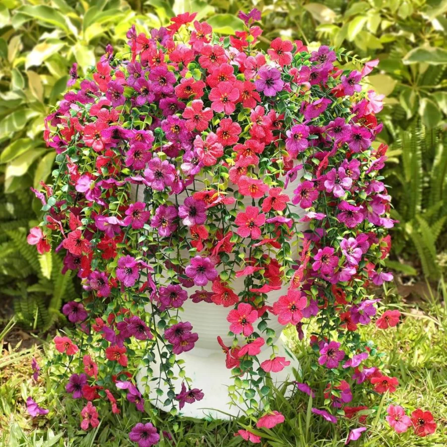 Playieer 6 Bundles UV Resistant Artificial Flowers for Outdoor Hanging, Realistic Faux Plants for Garden, Patio, Balcony, Porch Decor - Spring Summer Indoor Outside Decorations