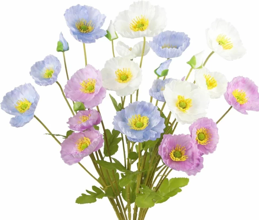 CISDUEO 6-Pack Real Touch Artificial Poppy Flowers with Stems, Faux Silk Poppy Floral Arrangement for Wedding, Home, Kitchen, and Table Centerpiece Decor