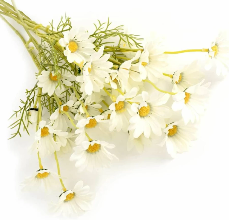 HAIOPS 21" Artificial Silk Daisy Flowers - 6 Bundles White Faux Daisy Stems for Home Decor, Garden, Vase Arrangement