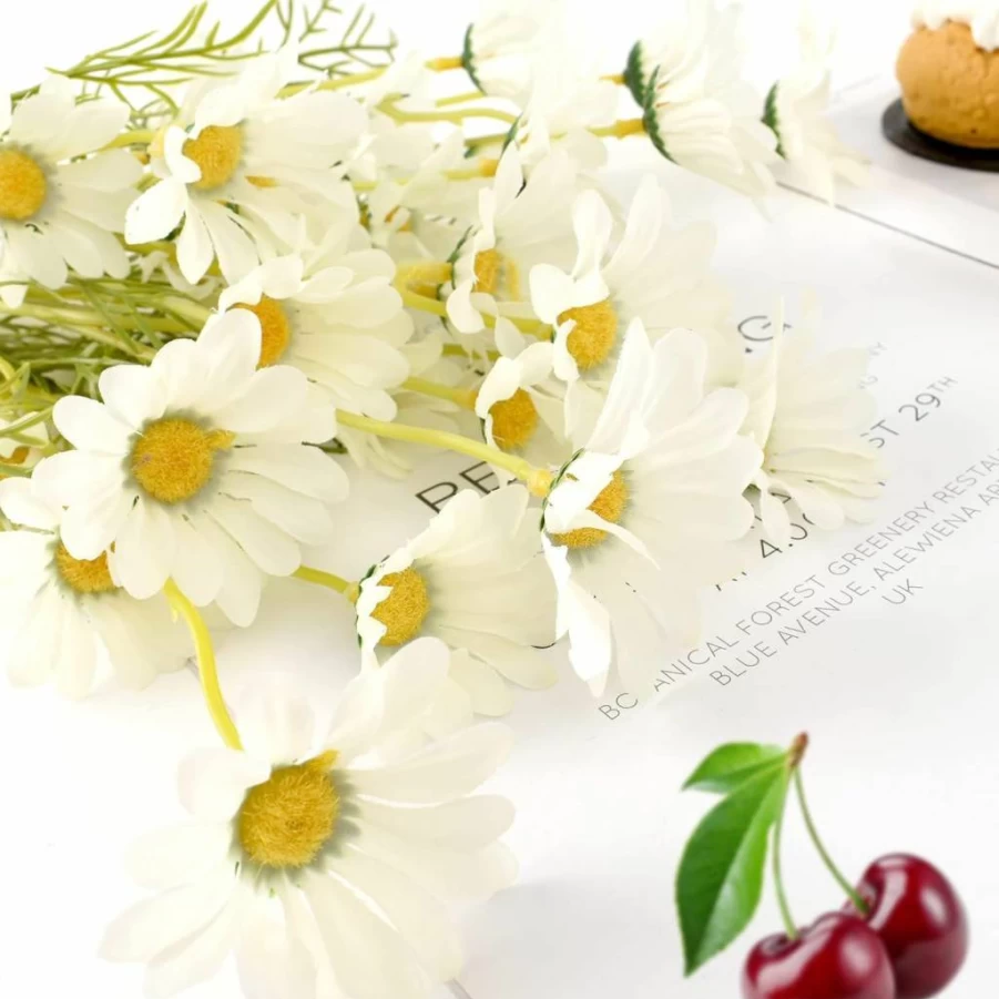 HAIOPS 21" Artificial Silk Daisy Flowers - 6 Bundles White Faux Daisy Stems for Home Decor, Garden, Vase Arrangement