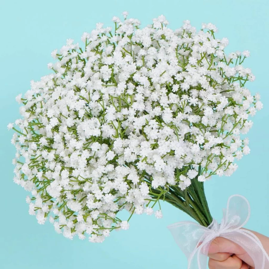 Waipfaru 15Pcs Real Touch Artificial Baby's Breath Flowers, Faux Gypsophila Bouquet for Wedding, Home Decor, Floral Arrangements - White Fake Flowers Bulk
