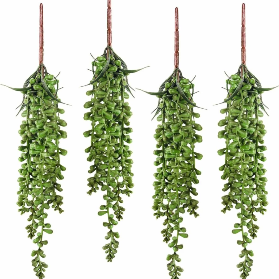 Meiliy 4Pcs Artificial Succulent Plants - Hanging Faux Succulents, String of Pearls, Unpotted Branch for Home, Office, Wedding, Indoor Decor