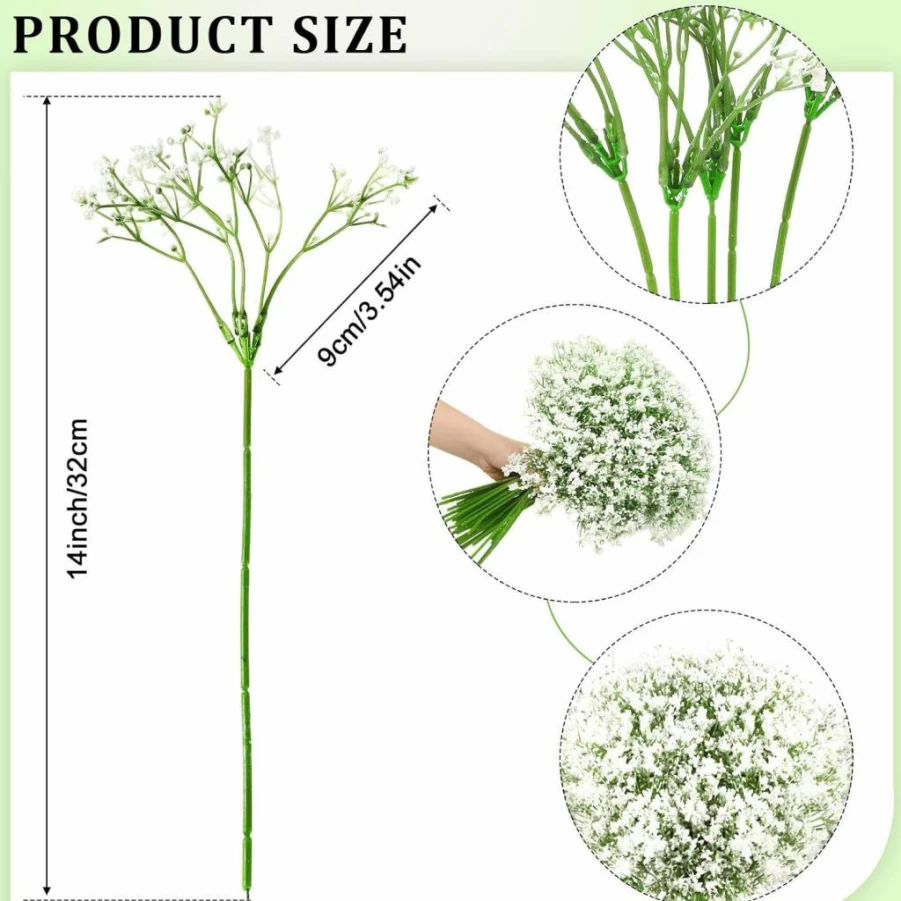 Ysleen 100-Piece White Artificial Baby's Breath Flowers - Faux Gypsophila Bouquets for DIY Wedding, Party, Home, Office & Garden Decor