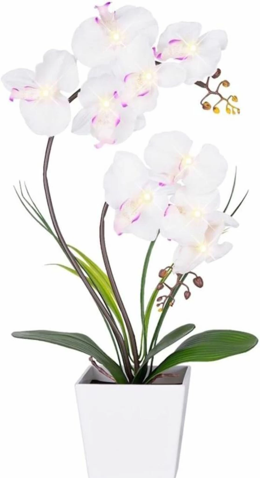 HOMESEASONS White LED Orchid Lamp - Artificial Lighted Phalaenopsis Arrangement with Pre-Lit Faux Flowers for Home Decor