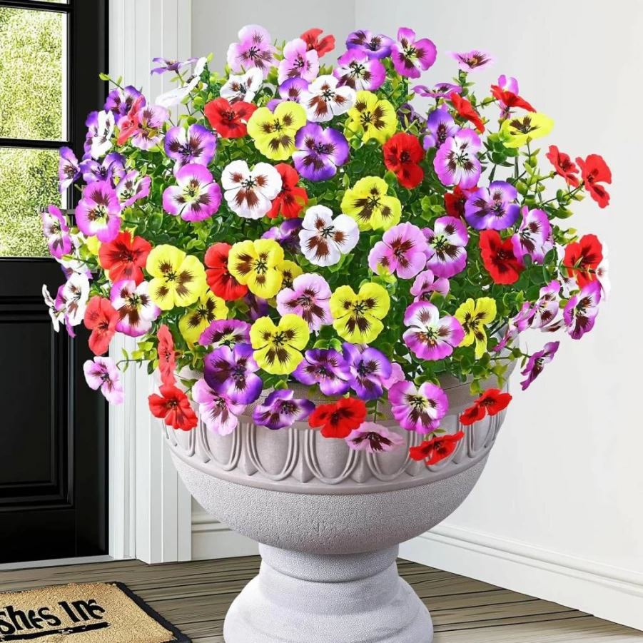 MARTINE MALL 8 Bundles UV Resistant Artificial Pansy Flowers for Outdoor Garden, Realistic Fake Silk Flowers for Porch, Mixed Colors, Faux Plants for Outside Decor