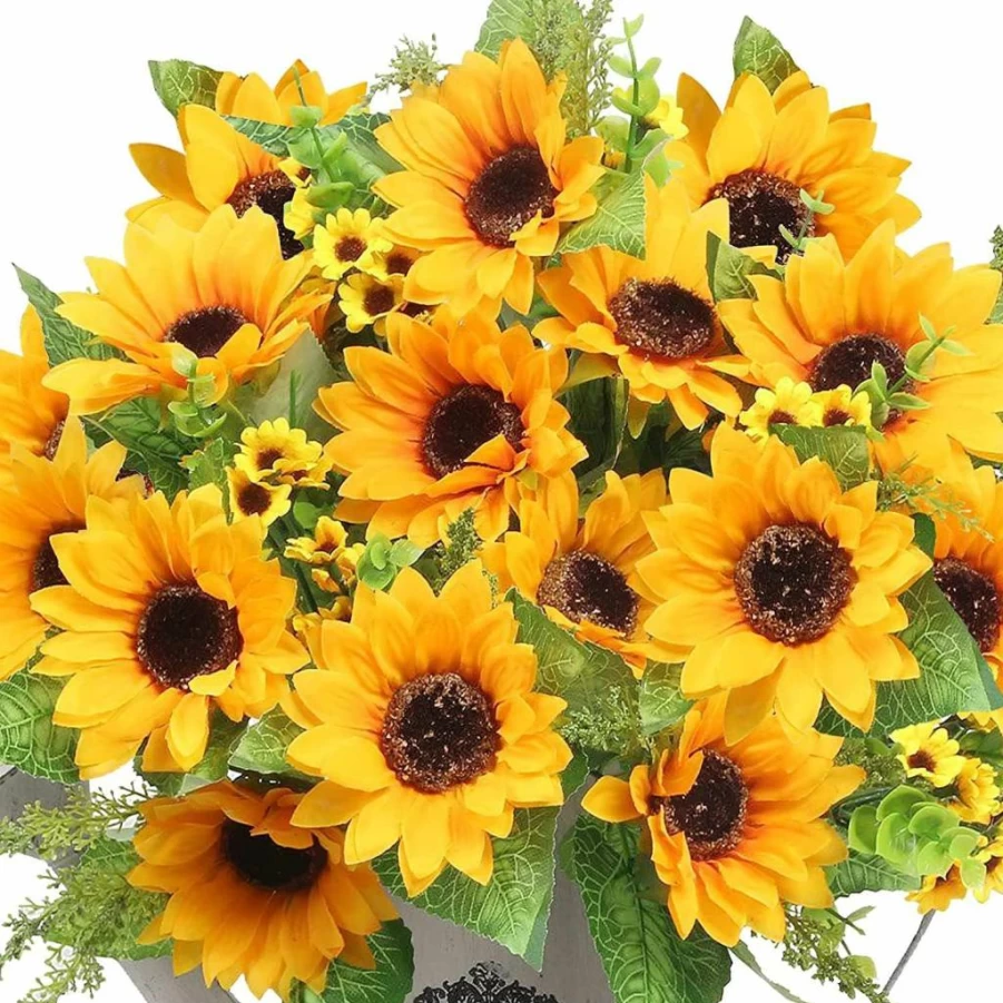 AmyHomie Artificial Sunflower Bouquets - 2 Pack Fake Sunflowers for Wedding, Baby Shower, Home Decor, DIY Crafts, and Bridal Bouquet