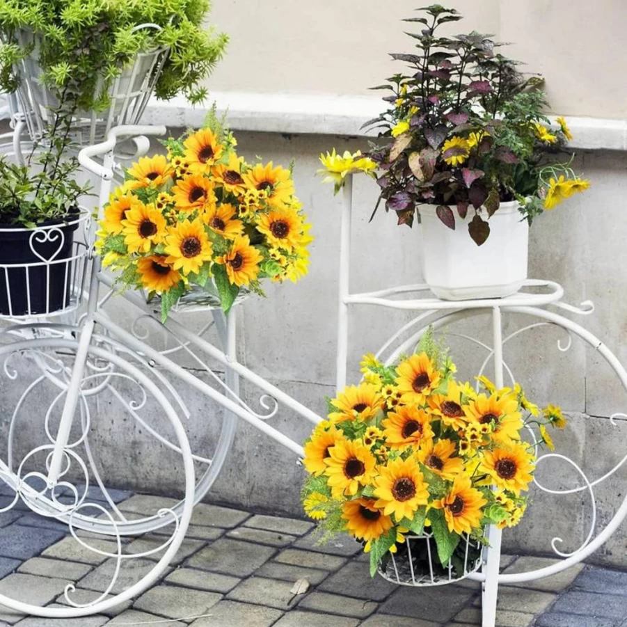 AmyHomie Artificial Sunflower Bouquets - 2 Pack Fake Sunflowers for Wedding, Baby Shower, Home Decor, DIY Crafts, and Bridal Bouquet