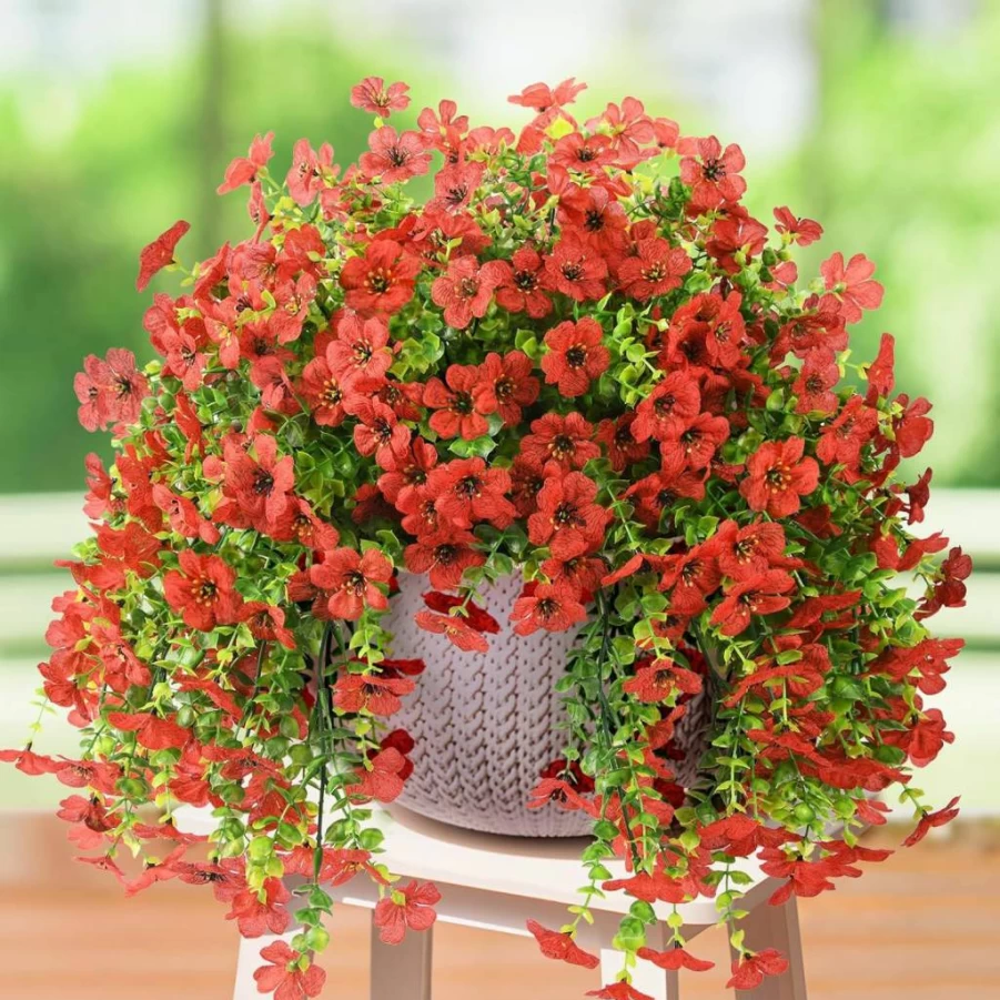ZFProcess 2PCS UV Resistant Artificial Hanging Daisy Flowers - Realistic Dark Orchid Silk Fake Decor for Outdoor Porch, Patio, Window, Yard Spring Decoration