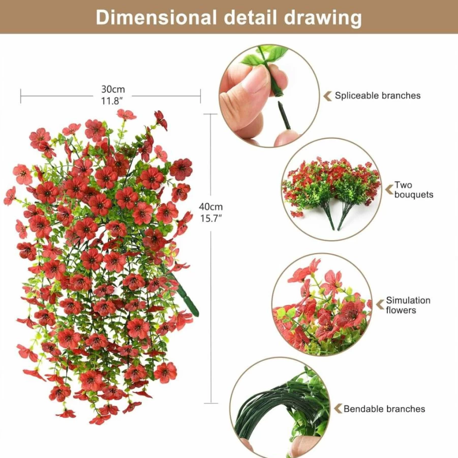 ZFProcess 2PCS UV Resistant Artificial Hanging Daisy Flowers - Realistic Dark Orchid Silk Fake Decor for Outdoor Porch, Patio, Window, Yard Spring Decoration