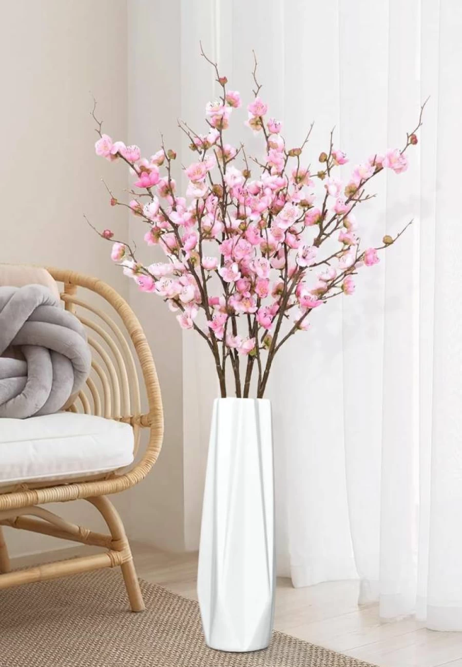 Waipfaru 4 Pcs Artificial White Cherry Blossom Branches 36 Inch, Faux Flower Stems for Tall Vases, Spring Home Decor, Wedding & Office Decoration