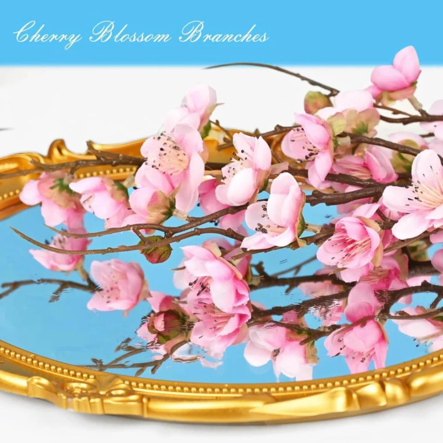 Waipfaru 4 Pcs Artificial White Cherry Blossom Branches 36 Inch, Faux Flower Stems for Tall Vases, Spring Home Decor, Wedding & Office Decoration