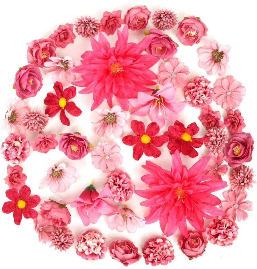 LACGO 48-Piece Pink Artificial Silk Flower Heads for DIY Crafts, Wedding Bouquets, Baby Showers, Cake Decor, and Home Decoration - Bulk Faux Blossoms