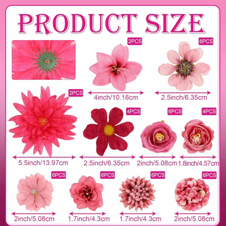 LACGO 48-Piece Pink Artificial Silk Flower Heads for DIY Crafts, Wedding Bouquets, Baby Showers, Cake Decor, and Home Decoration - Bulk Faux Blossoms