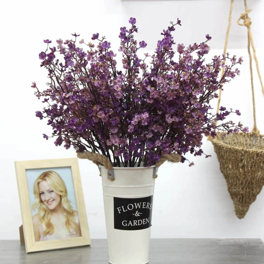 JAKY-Global Artificial Silk Baby's Breath Flowers - 6 Pack Beige Brown Stems for Wedding, Party, Home Decor, Farmhouse, DIY Bouquets, Living Room, Garden Decoration