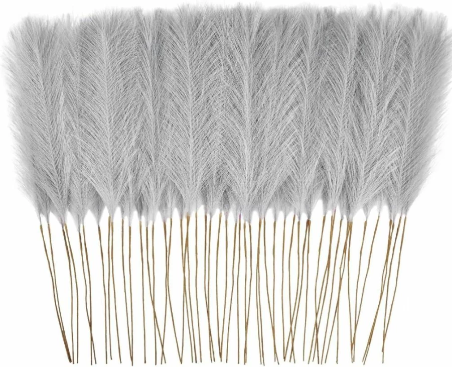 50Pcs obbsie Pink Artificial Pampas Grass Stems, 21.6" Fake Floral Vase Filler for Home Wedding Boho Decor, Faux Pompous Grass Bouquet