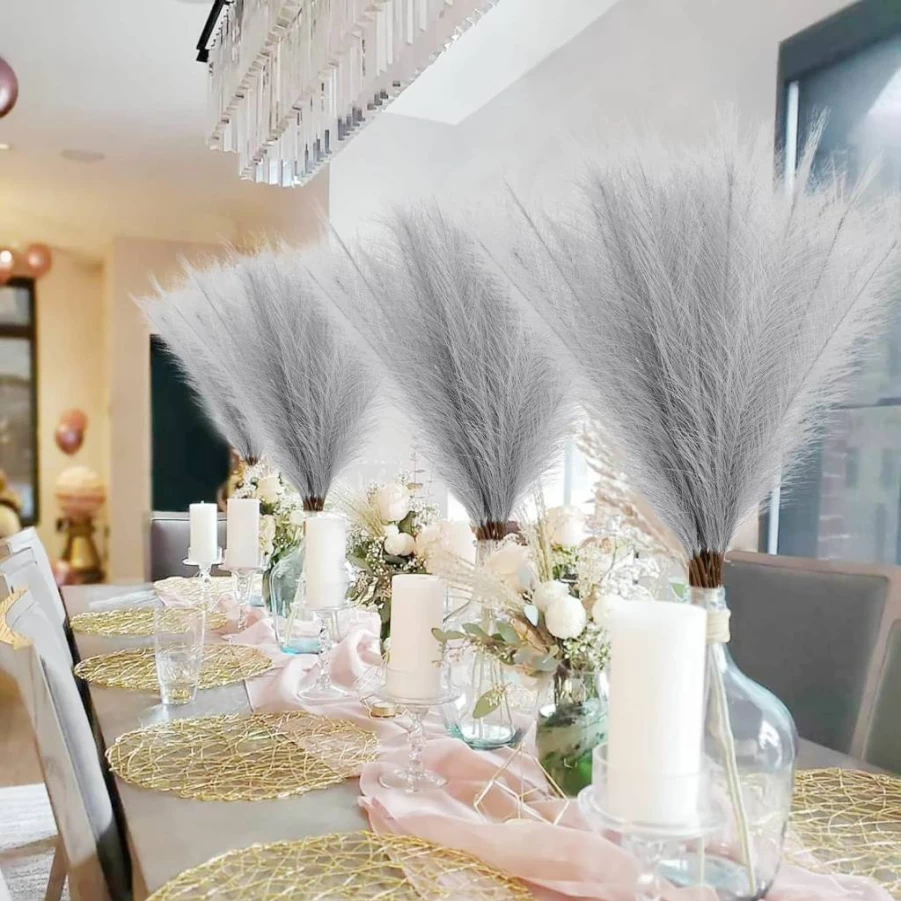 50Pcs obbsie Pink Artificial Pampas Grass Stems, 21.6" Fake Floral Vase Filler for Home Wedding Boho Decor, Faux Pompous Grass Bouquet