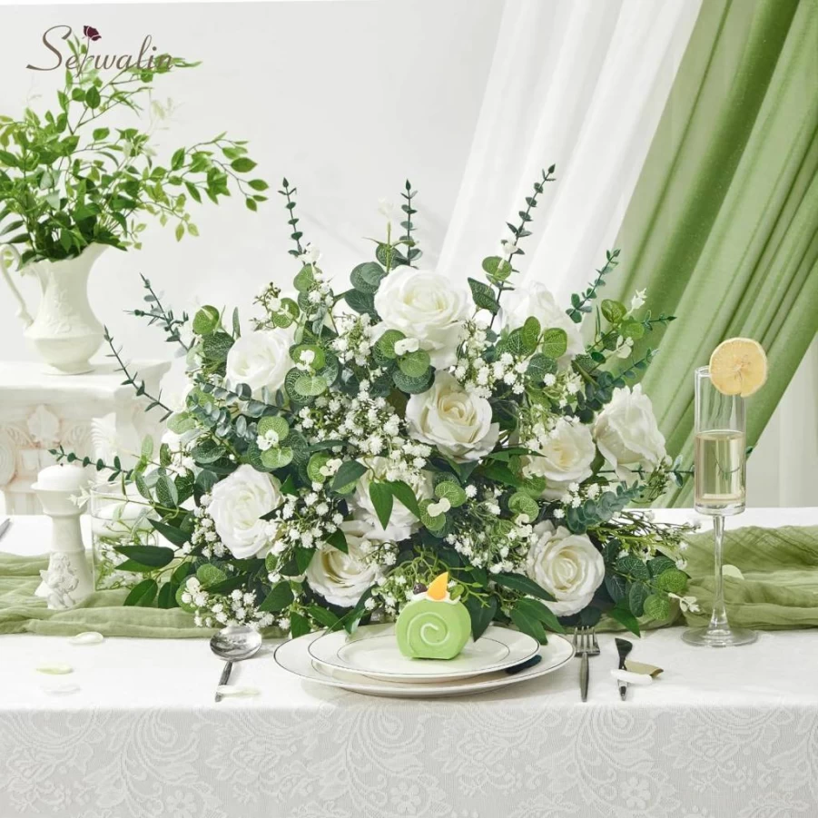 Serwalin 100-Pack Mixed Faux Eucalyptus & Baby’s Breath Stems – Bulk Artificial Greenery for DIY Wedding Bouquets, Floral Arrangements & Home Decor