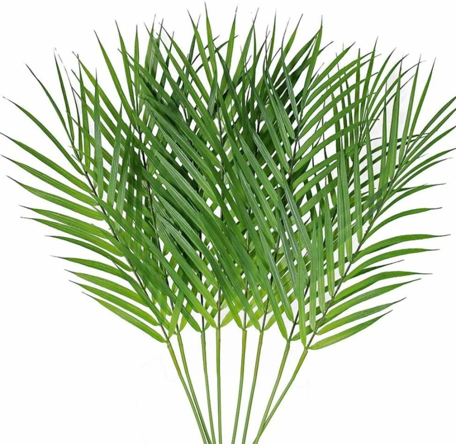 Windiy 8 Pcs Artificial Areca Palm Leaves, 28" Faux Tropical Palm Fronds for Floral Arrangements, Hawaiian Party, Jungle Wedding & Beach Decor